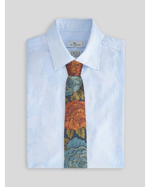 Etro White Silk Jacquard Tie With Flower Motif for men