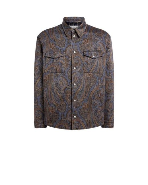 Etro Gray Cotton-Blend Jacquard Overshirt With Paisley Motif for men