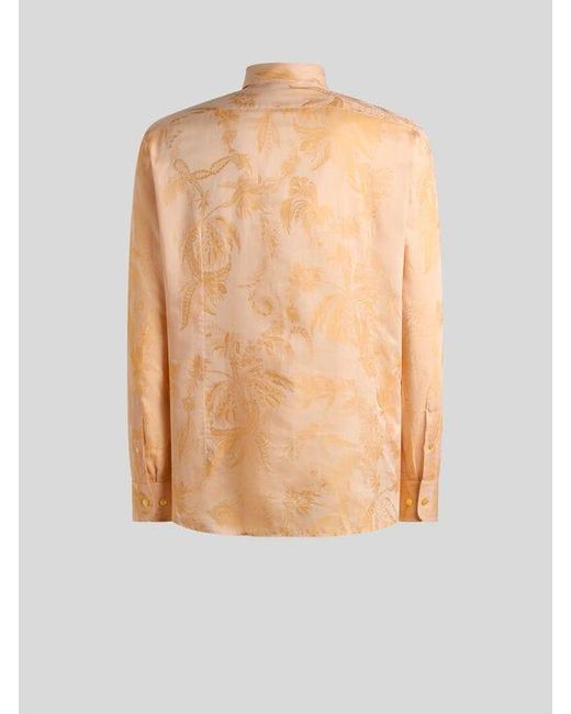 Etro Natural Cotton Jacquard Shirt With Parrot And Palm Tree Motif for men