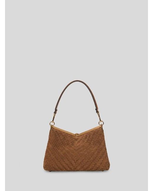 Etro Brown Medium Woven Suede Vela Bag
