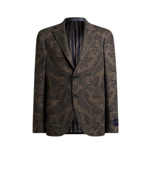 Etro Black Wool And Cashmere Blazer With Placed Print for men