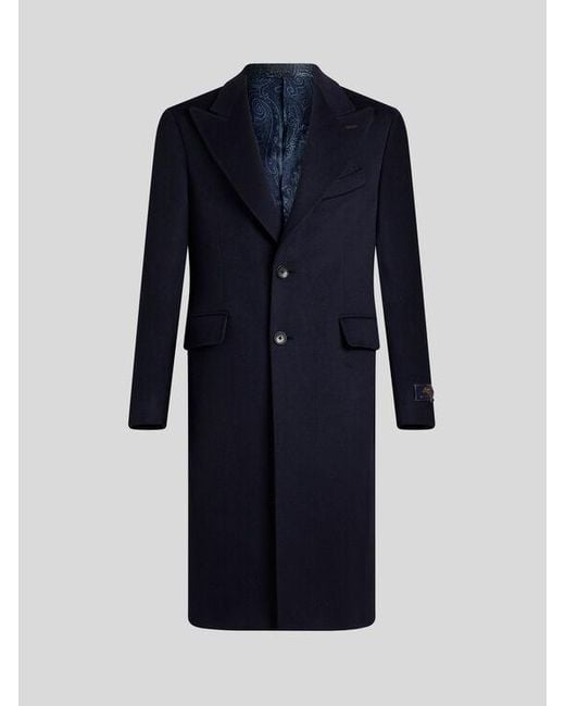 Etro Blue Cashmere Coat for men