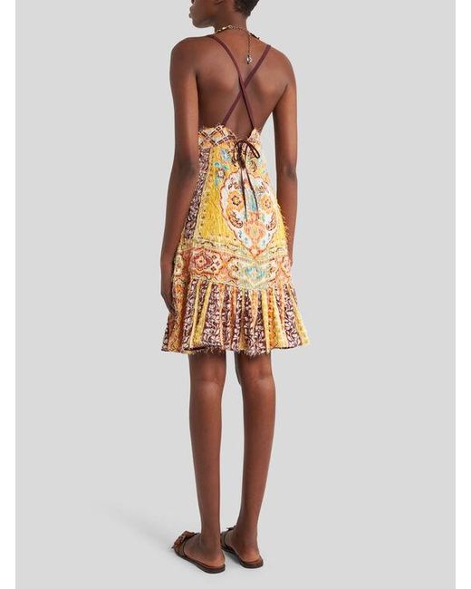 Etro White Kurzes Kleid Aus Bedrucktem Fil Coupé, Damen, Größe