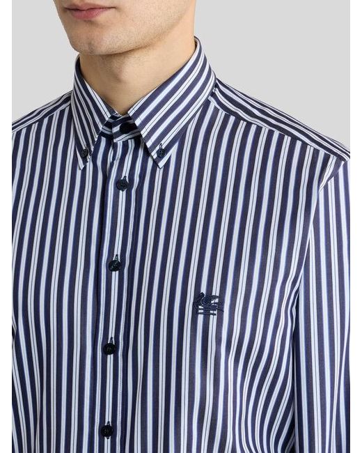Etro Blue Striped Button-Down Cotton Shirt for men