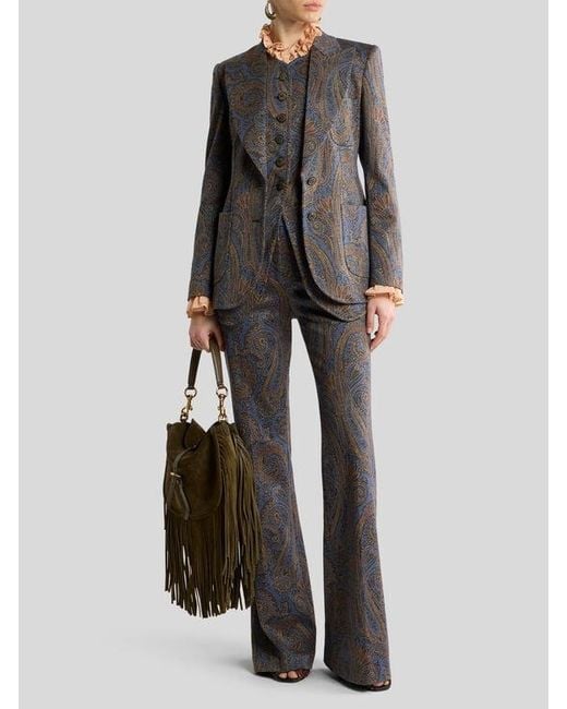 Etro Brown Cotton-Blend Jacquard Waistcoat With Paisley Motif