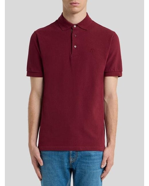 Etro Plain-Coloured Cotton Polo Shirt With Printed Details for men
