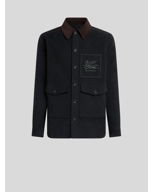 Etro Black Cotton Jacket With Pegaso for men