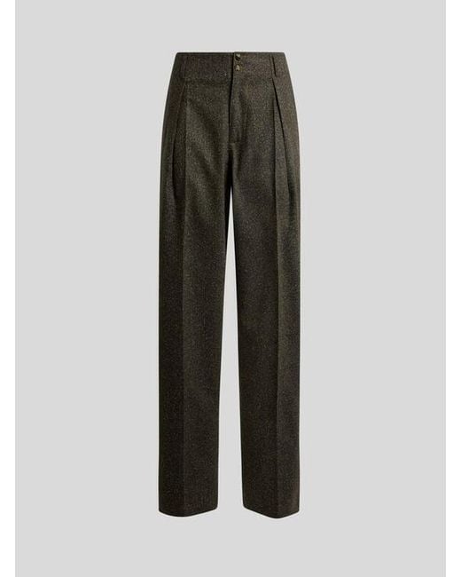 Etro Green Wool-Blend Jacquard Trousers With Pegaso Buttons