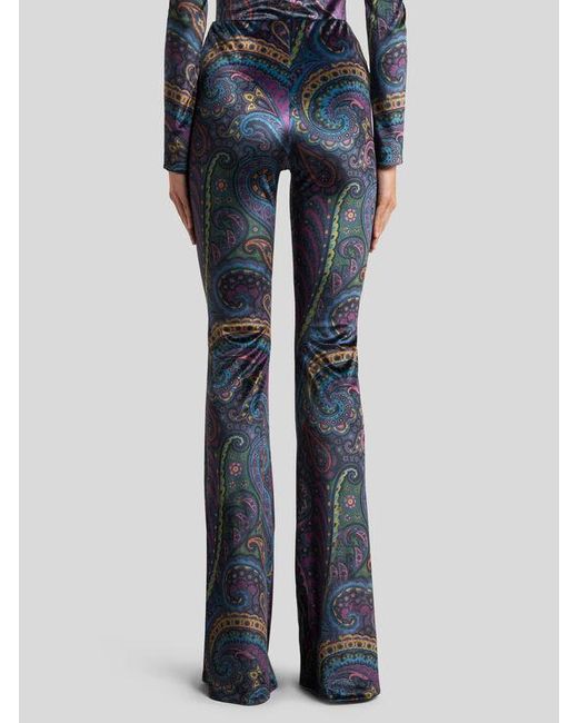 Etro Blue Flared Printed Chenille Trousers