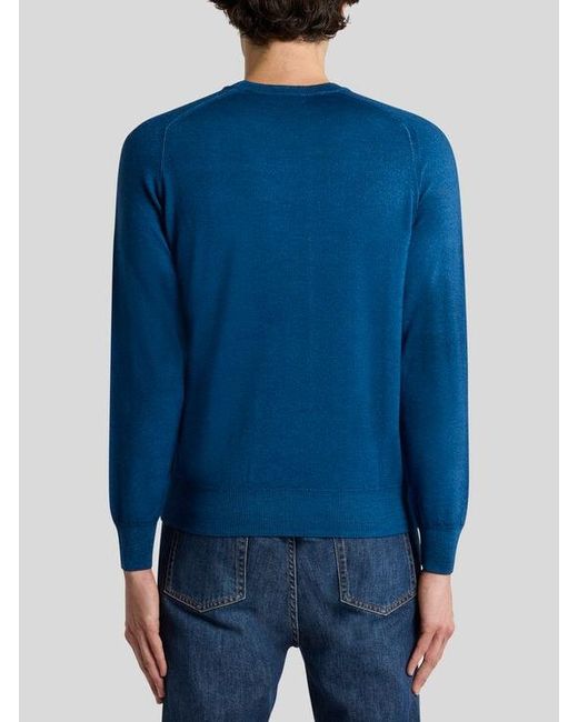 Etro Blue Wool Sweater With Pegaso Logo for men