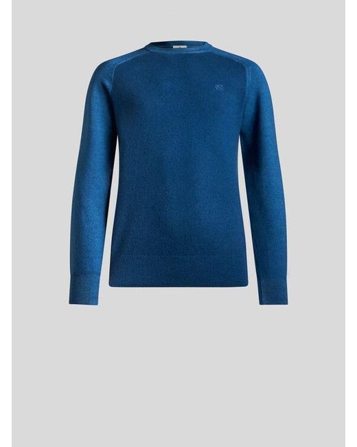 Etro Blue Wool Sweater With Pegaso Logo for men