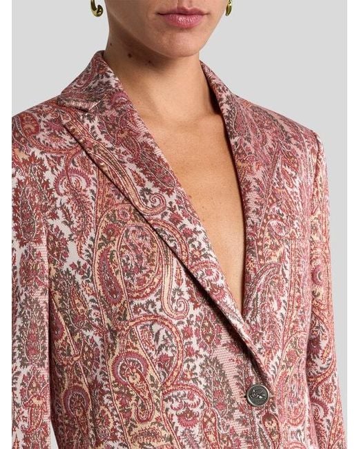 Etro Brown Single-Breasted Cotton-Blend Jacquard Jacket With Paisley Foliage Motif