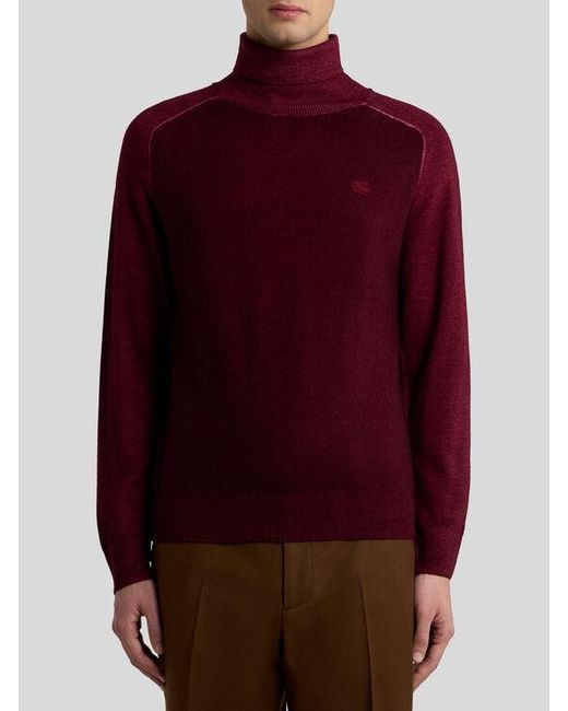 Etro Red Wool Turtleneck With Pegaso Logo for men