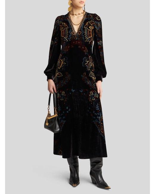 Etro Black Printed Velvet Dress