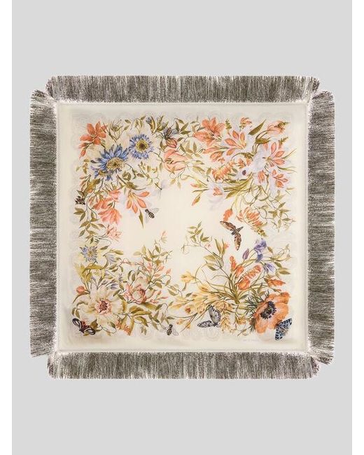 Etro Metallic Silk Scarf With Fringing And Flora And Fauna Motif