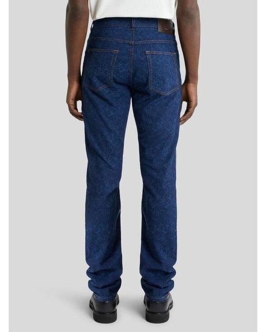 Etro Blue Regular-Fit Jacquard Denim Jeans With Floral Paisley Motif for men