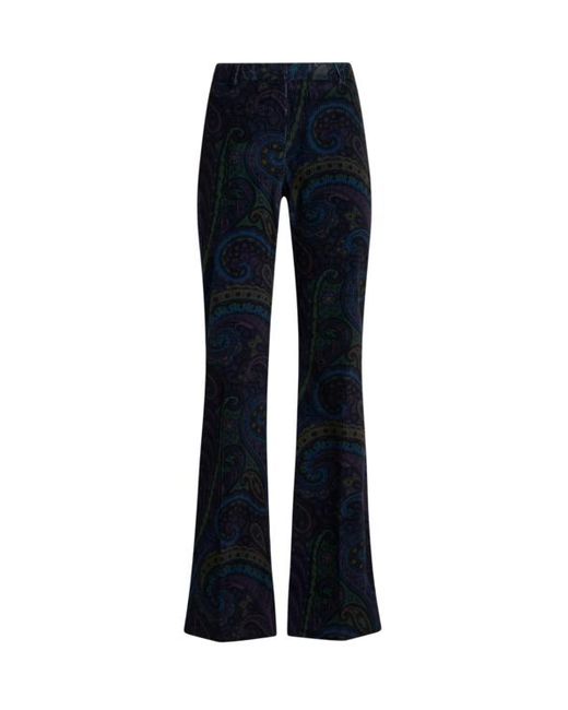 Etro Blue Printed Corduroy Velvet Trousers