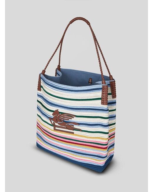 Etro Blue Large Striped Libra Tote Bag