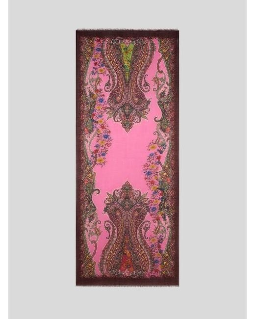 Etro Red Printed Cashmere Scarf
