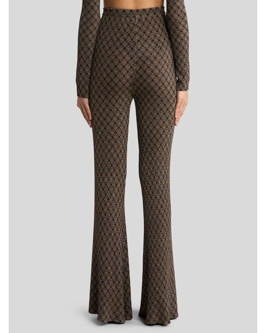 Etro Brown Fit-And-Flare Jacquard Trousers With Micro Diamond Motif