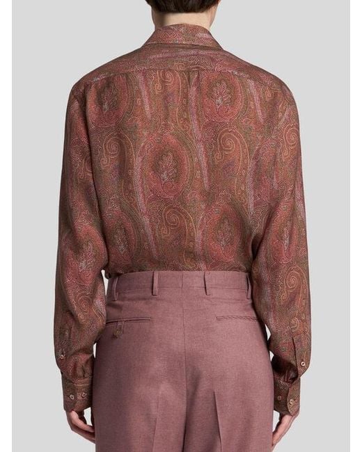 Etro Brown Silk Paisley Shirt for men