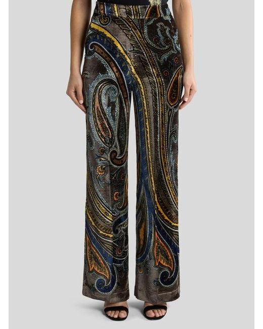 Etro Multicolor Straight-Leg Velvet Trousers With Paisley Motif