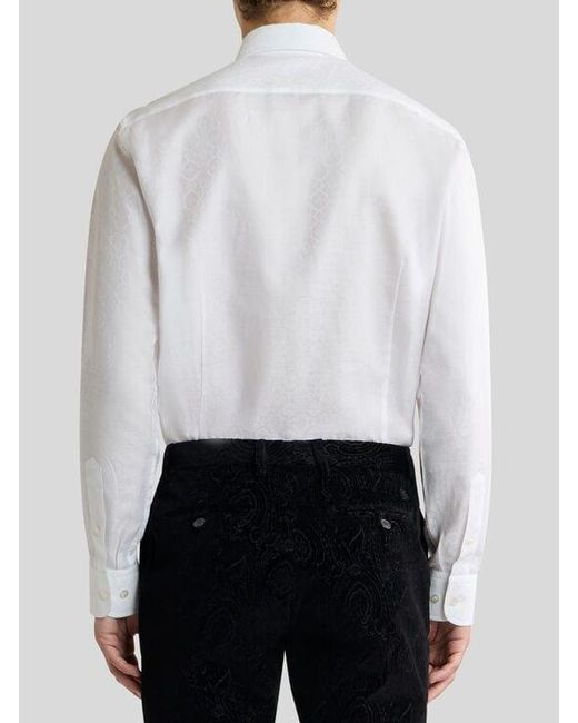 Etro White Cotton Jacquard Shirt With Medallion Motif for men