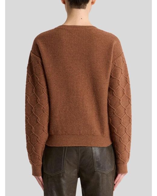 Etro Brown Wool Sweater With Floral Embroidery