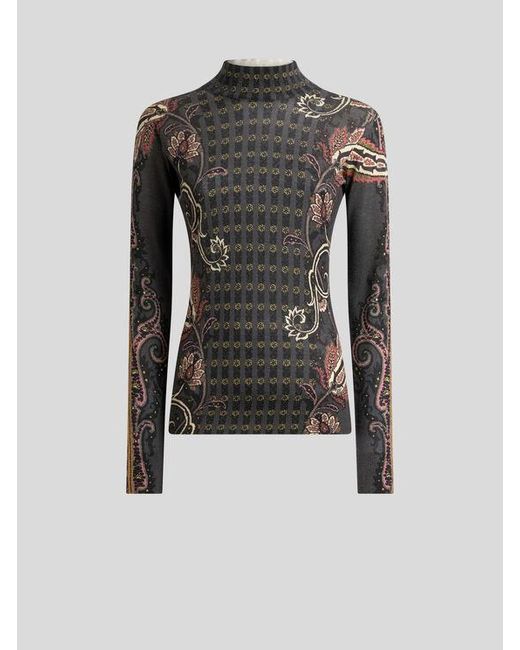 Pull À Col Montant En Soie Et Cachemire À Motif Paisley Fleuri, Femme, Taille Etro en coloris Black