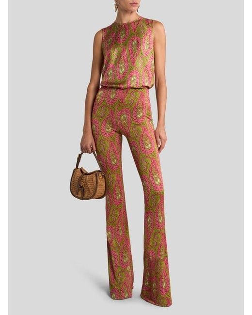 Etro Green Twill Top With Paisley Foliage Motif