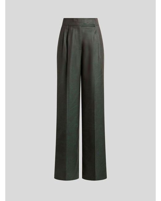 Etro Gray Wool Jacquard Trousers With Pleats And Paisley Motif