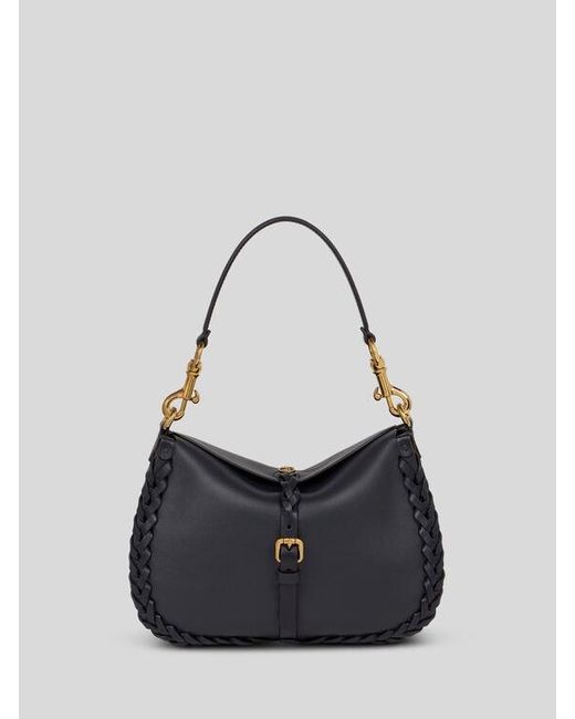 Etro Blue Medium Nappa Leather Pony Bag With Threading