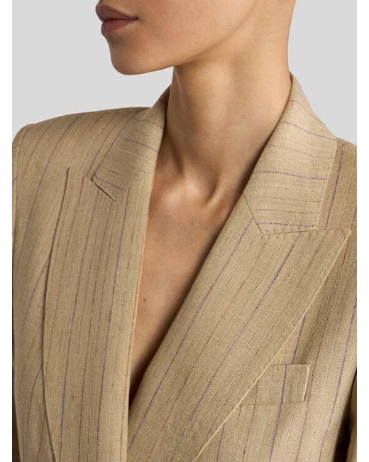 Etro Natural Double-Breasted Striped Jacket With Pegaso Buttons
