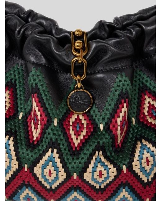 Etro White Medium Leather Vela Blossom Bag With Diamond Embroidery