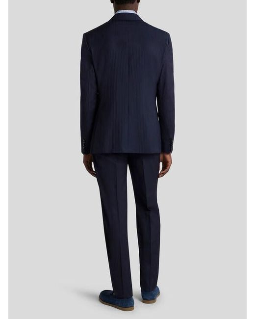 Etro Blue Single-Breasted Striped Wool Suit for men