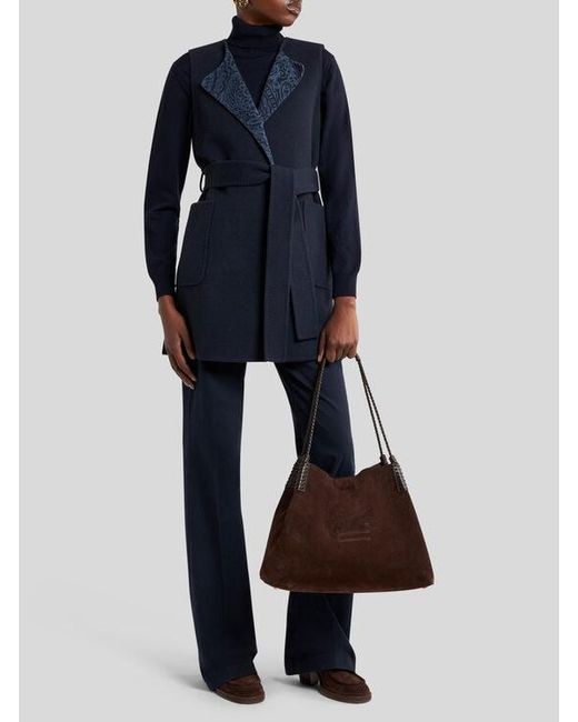 Etro Blue Long Wool And Cashmere Jacquard Waistcoat