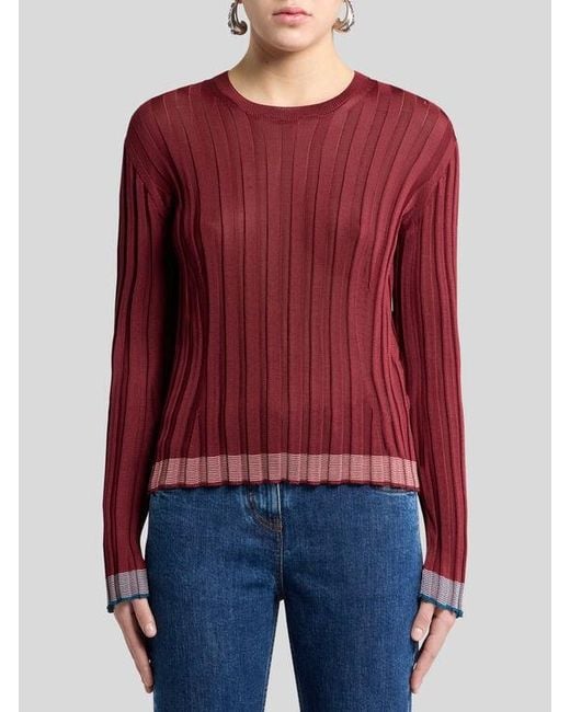 Etro Red Ribbed Sweater