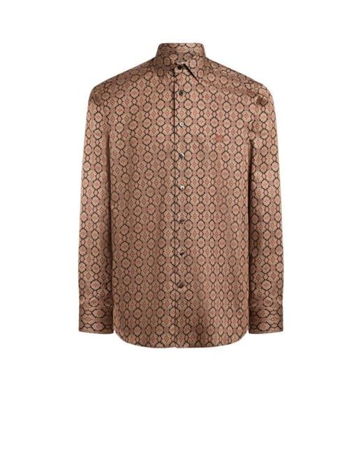 Etro Brown Cotton Satin Shirt With Medallion Motif for men