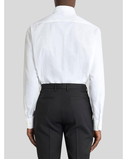Etro White Cotton Jacquard Shirt With Arnica Motif for men
