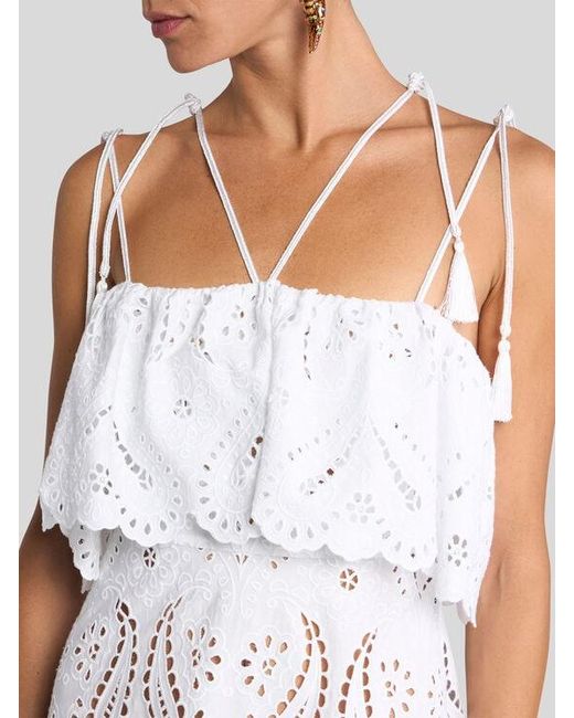 Etro White Broderie Anglaise Lace Long Dress With Paisleys And Hearts