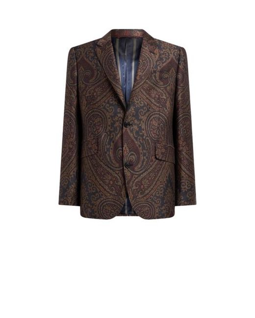 Etro Brown Single-Breasted Wool-Blend Jacquard Jacket With Paisley Motif for men