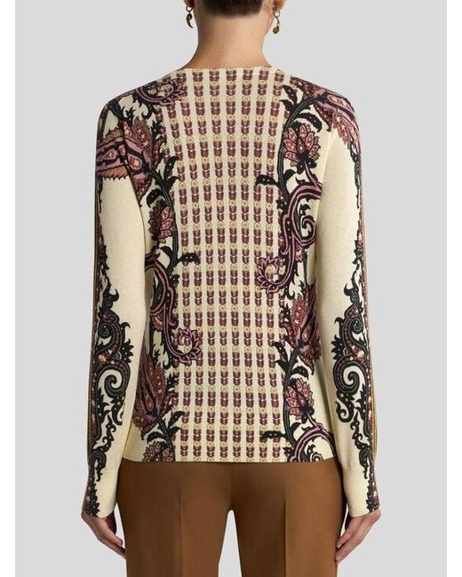 Etro White Silk And Cashmere Cardigan With Floral Paisley Motif