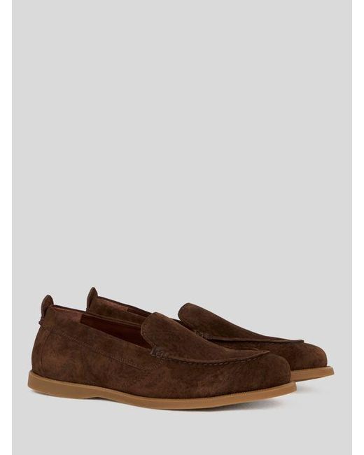 Etro Brown Printed Suede Slip-On Shoes for men