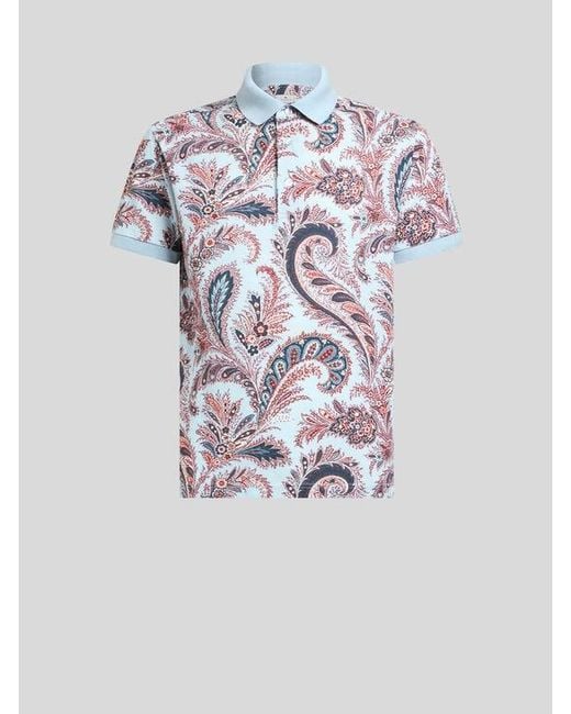 Etro White Floral Paisley Cotton Polo Shirt for men
