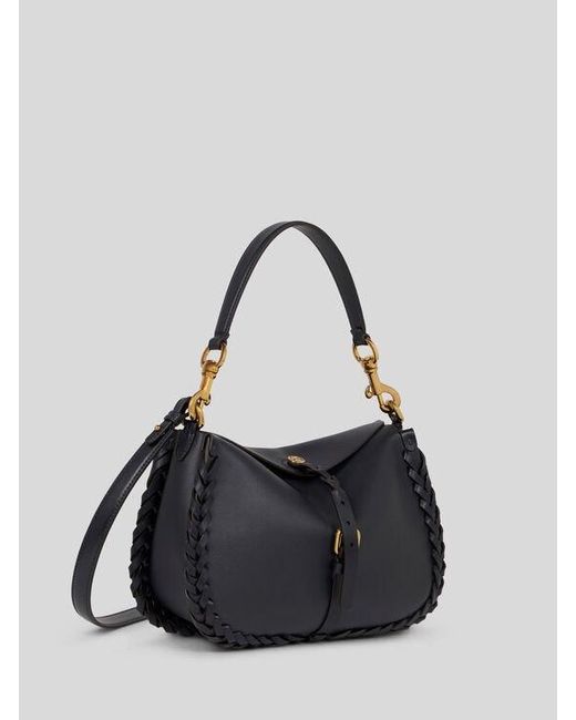 Etro Blue Medium Nappa Leather Pony Bag With Threading