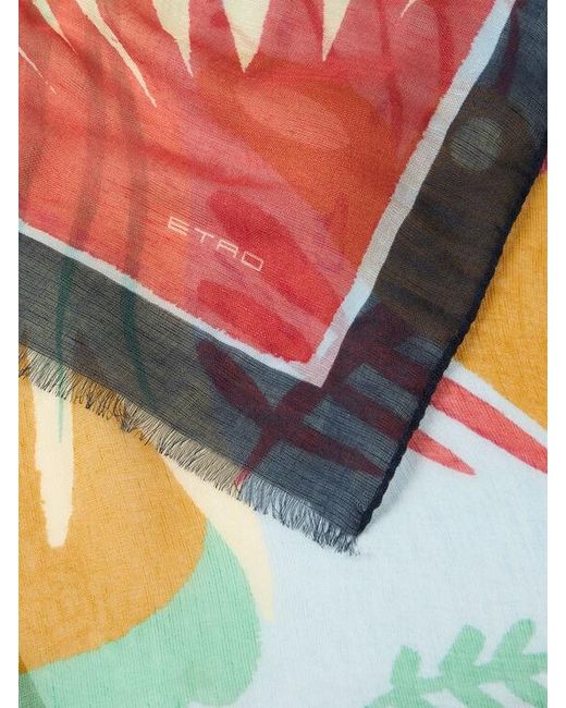 Etro Blue X Tabby Booth Modal-Blend Scarf With Placed Print