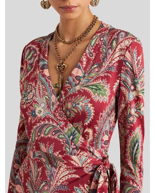 Robe Portefeuille À Motif Paisley Fleuri, Femme, Taille Etro en coloris Red
