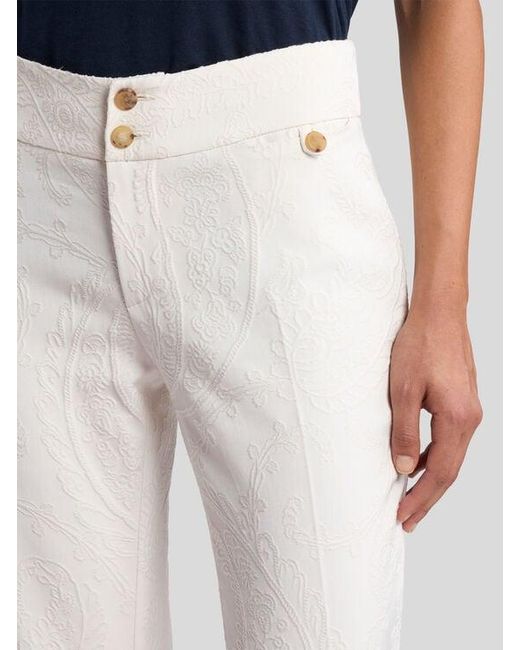 Etro White Flared Cotton-Blend Jacquard Trousers With Paisley Foliage Motif