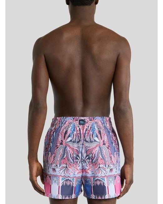 Etro Pink Swimsuit With Placed Floral Paisley Print for men
