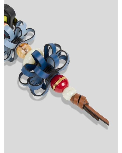 Etro White Leather Charm With Flowers And Marbles